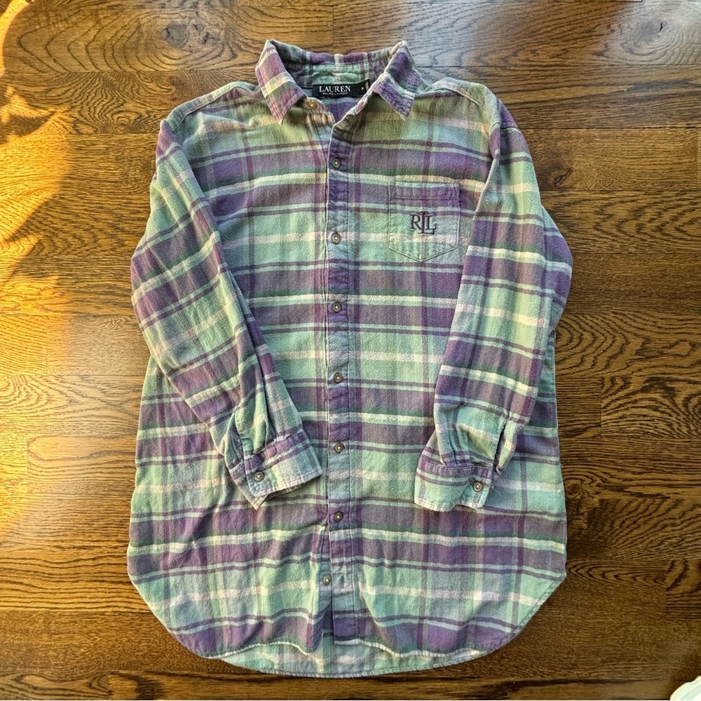 Ralph Lauren Purple & Mint Plaid Button-Up Sleep Shirt
